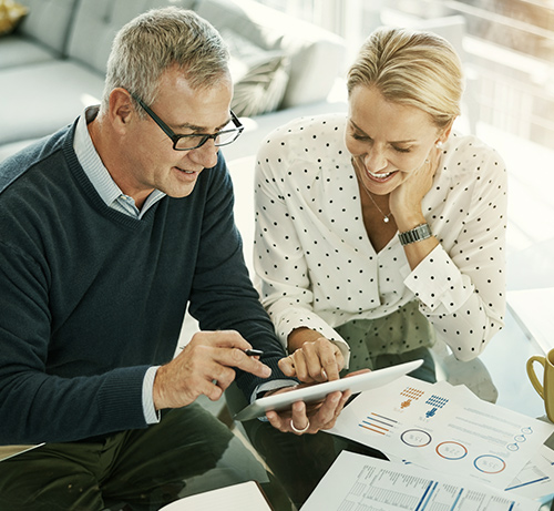 Couple discussing financials.
