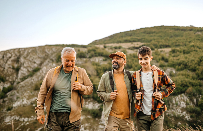 Three generations hiking.