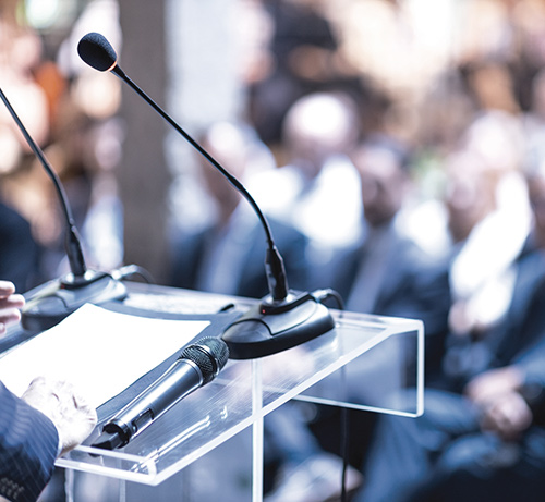 Podium with microphones.
